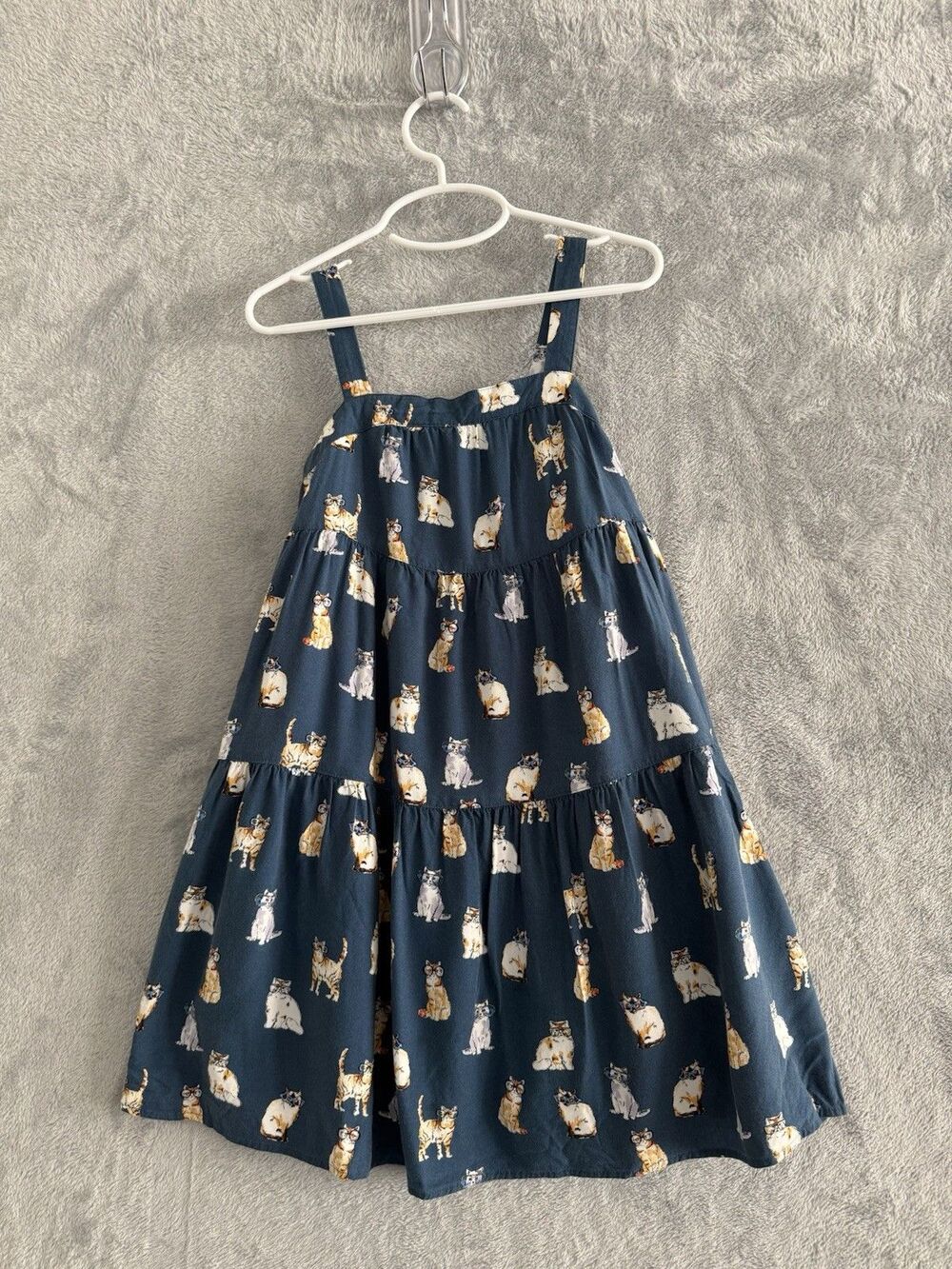Uniqlo Paul & Joe Dress Girls 3-4 Blue Cat Print Tiered Ruffle Sundress